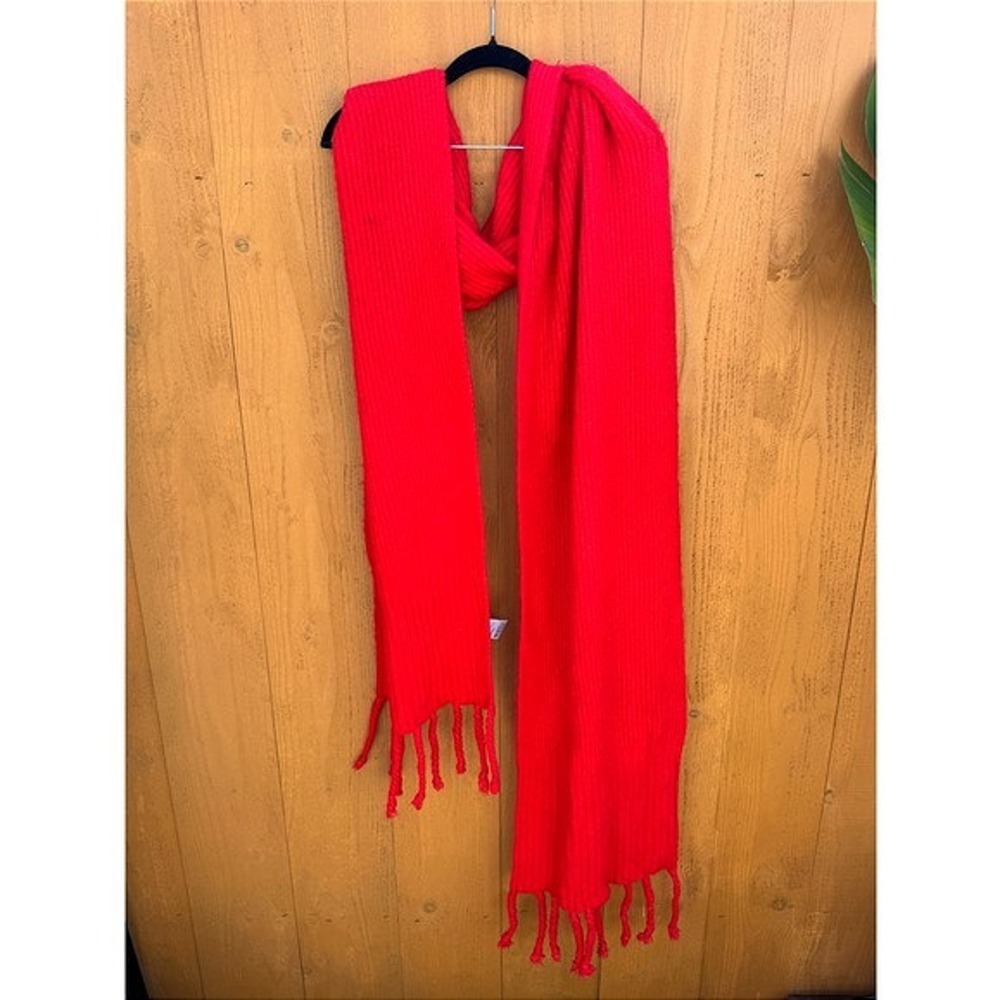 Free People Ruby Red Blanket Scarf with Tassels Womens Shawl Wrap